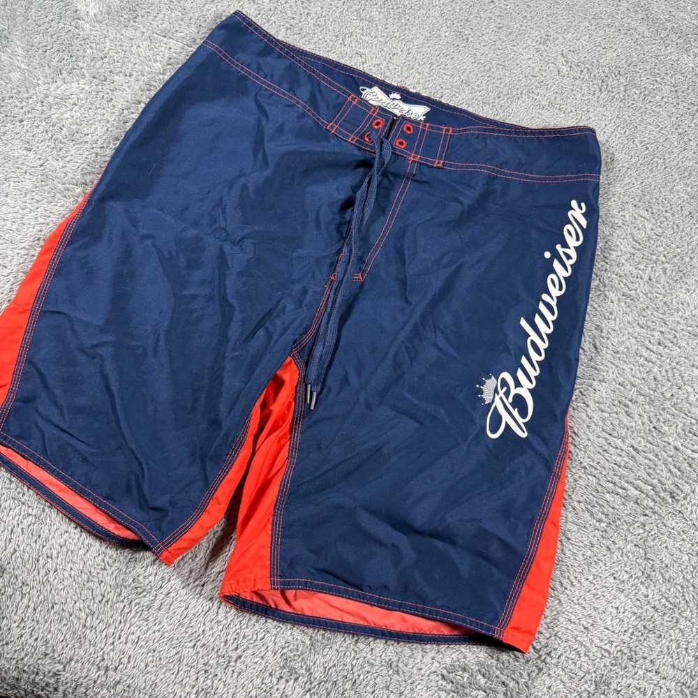Budweiser‎ Board Shorts Mens 38 King of Beers Color Block Spell Out Blue Orange